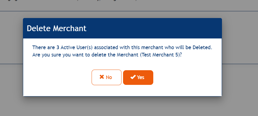 Delete Merchant popup