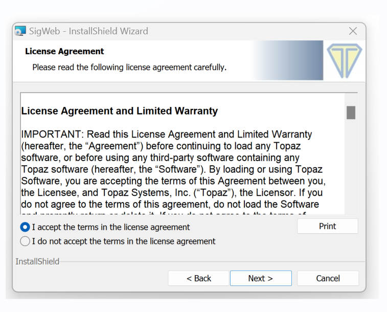 Accept Topaz terms