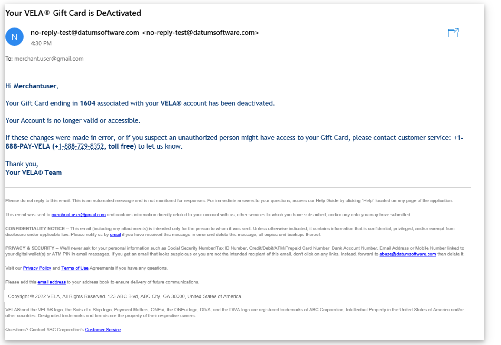 Deactivate Gift Card