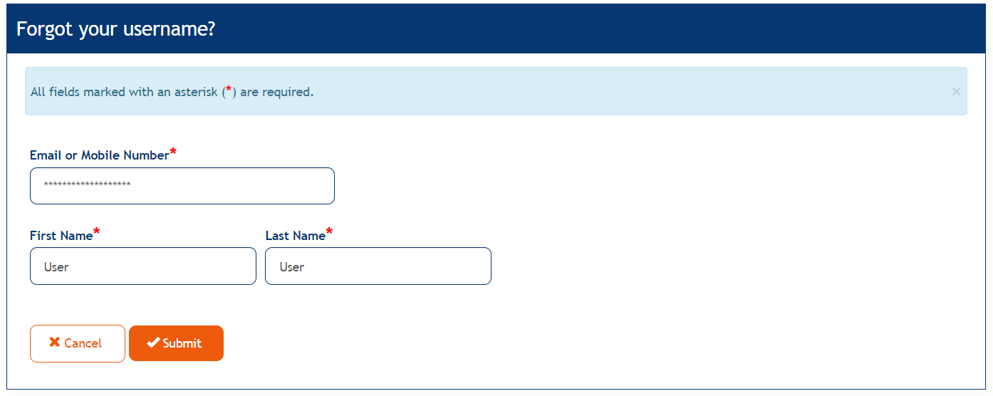 Forgot Username example