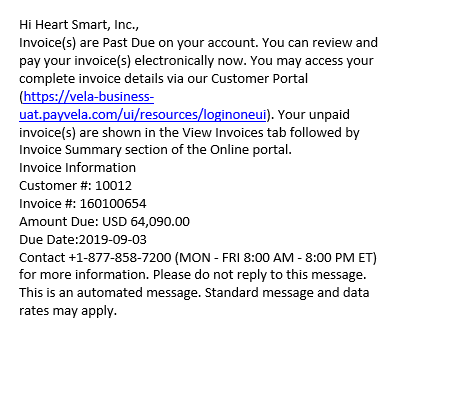 Invoice Post-due notification Textmessage