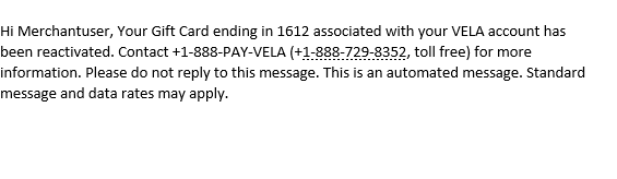 Reactivate Gift Card